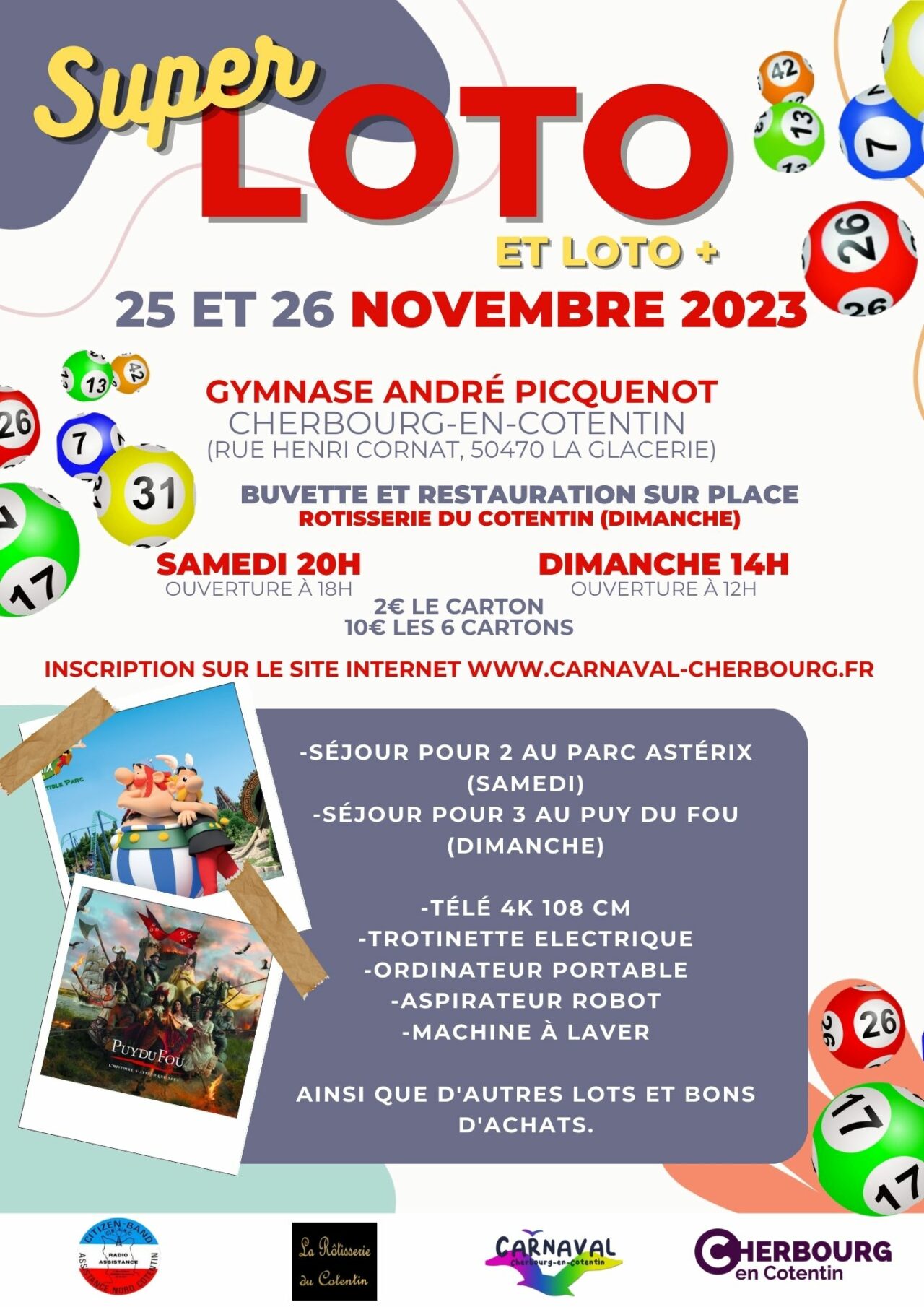 SUPER LOTO 𝟮𝟱 𝗘𝗧 𝟮𝟲 𝗡𝗢𝗩𝗘𝗠𝗕𝗥𝗘 𝟮𝟬𝟮𝟯 Carnaval de Cherbourg